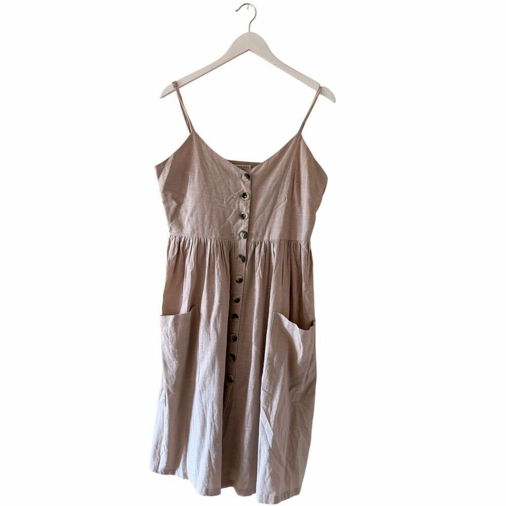 Brave Soul Tan Adjustable Spaghetti Straps Linen Lightweight Dress SZ L #2570